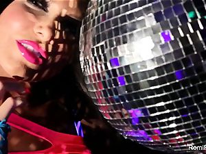 Romi plays w disco ball then stuffs toys in her snatch