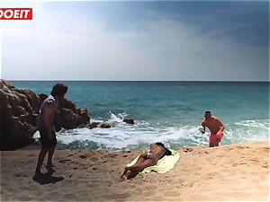 LETSDOEIT - scorching ebony teenager nailed rock-hard At The Beach